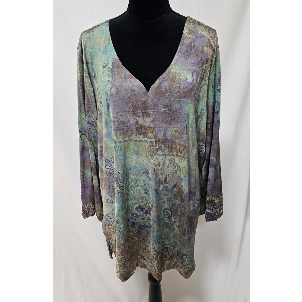 Citron women plus size 2X silk blend long sleeve shirt pullover v-neck lagenlook